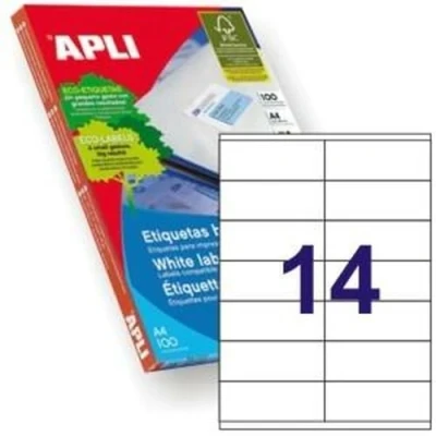 Afbeelding van Apli witte etiketten ft 105 x 40 mm (b h), 1.400 stuks, 14 per blad (1275) etiket
