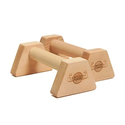 Afbeelding van WOODPOWER® PowerBars parallettes, houten gewrichtsvriendelijke push upgrepen, antislip handstandbars, binnen en buiten, calisthenics &amp; yoga (Classic)