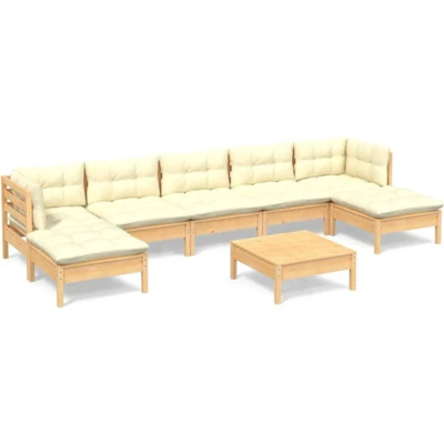 Afbeelding van vidaXL 8 delige Loungeset met crèmekleurige kussens grenenhout
