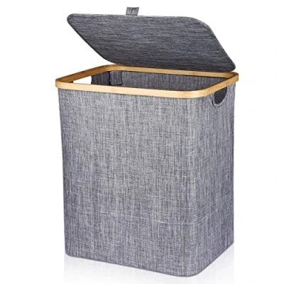 Afbeelding van duoledaeu Wasmand met deksel, 60 liter, opvouwbare wasbox, wasverzamelaar, pop up waskist, wasmand, opbergmand voor badkamer, kleding, speelgoed, organisatie, grijs