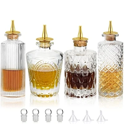Afbeelding van Bitters Fles 4 stks Glazen Dash Set Goud Kurkentrekker voor Cocktail (4 stuks)
