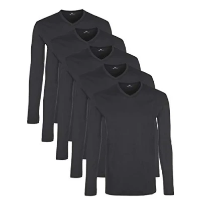 Afbeelding van Lower East Heren Shirt met lange mouwen, V hals, Grijs (forged iron), set van 5, L