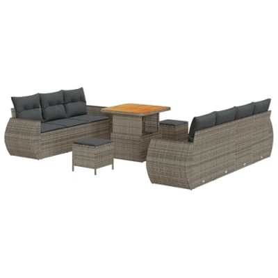 Afbeelding van vidaXL 10 Delige Tuin Sofa Set met Kussens Grijs Poly Rattan Acacia