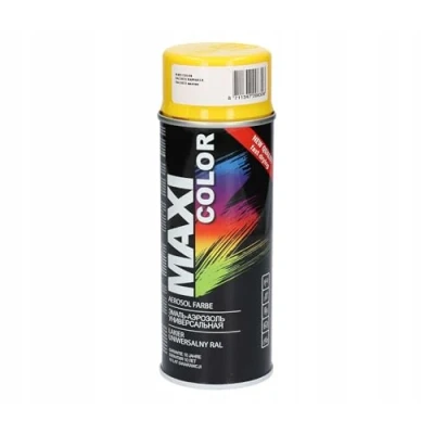 Afbeelding van Maxi Color NEW QUALITY spuitlak lakspray glans 400 ml universele spray nitro cellulose verf in sneldrogende spuitverf (RAL 1021 koolzaadgeel glanzend)