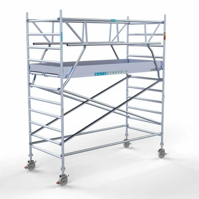 Afbeelding van Professionele alu rolsteiger 1.35x3.05x4.20m werkhoogte incl. dubbele voorloopleuning