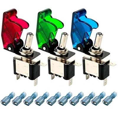 Afbeelding van Gebildet 3pcs Tuimelschakelaar LED Verlicht(Rood,Groen,Blauw) met Waterdichte Bootkapafdekking,20A 12V 24VDC,3pins SPST AAN/UIT Schakelaar Metalen Vleermuis,Gebruikt voor Auto Vrachtwagenboot