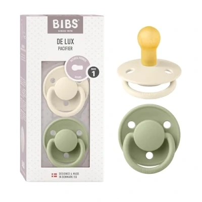 Afbeelding van BIBS De Lux Speen verpakking van 2 stuks. BPA vrij, Ronde speen. Natuurlijk rubberlatex, Maat 1 (0 6 maanden), Ivory/Sage