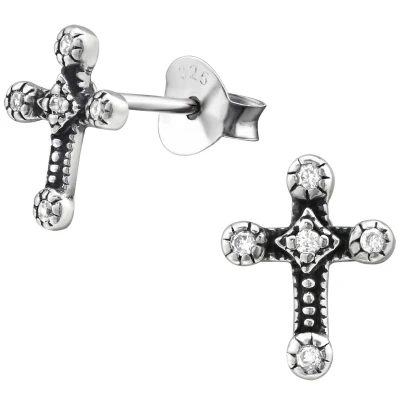 Afbeelding van JoyS Zilveren kruis oorbellen 7 x 9 mm zirkonia geoxideerd