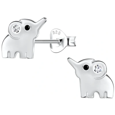 Afbeelding van JoyS Zilveren olifant oorbellen 9 x 7 mm kristal oorknoppen kinderoorbellen