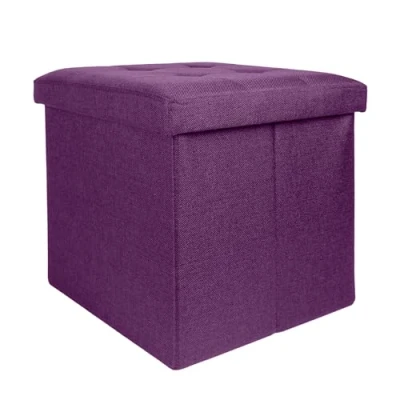 Afbeelding van Intirilife Opvouwbaar krukje 30x30x30 cm in NEBEL LILA Poef Stoel met opbergruimte en deksel van stof opbergkist box