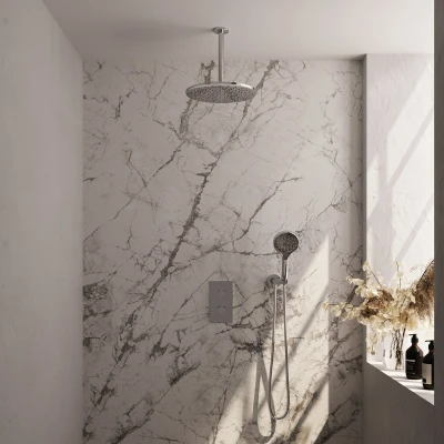 Afbeelding van Brauer Chrome Carving Regendoucheset inbouw hoofddouche 30 cm 2 functies inclusief inbouwdeel handdouche Rond 3 standen chroom