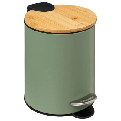 Afbeelding van 5Five Stijlvol &amp; Compact Afvalemmer 3L met Bamboe Deksel Softclose Kakigroen