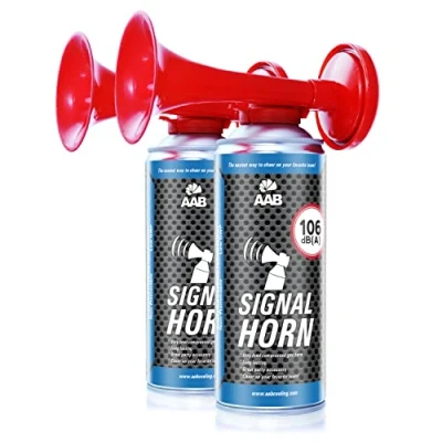 Afbeelding van AABCOOLING 2 x Signal Horn 106 dB(A) Tot 120 korte signalen, Sirene, voetbalfanartikel met niet brandbaar gas, Persluchthoorn, Luchthoorn Pomp, Voor Feestjes, Sportevenementen, Boot, Luchtdrukfanfare