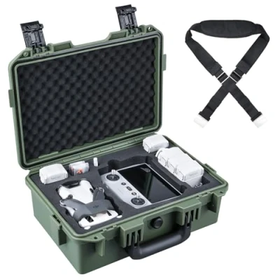 Afbeelding van Lykus Titan MM410 Waterdichte Case/Koffer/Tas voor DJI Mini 4 Pro/Mini 3/Pro en RC2/RC/RC N2/N1, Groen met schouderband, Ondersteuning 7 batterijen RC reim [ALLEEN CASE]