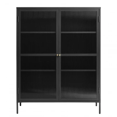 Afbeelding van Nordic Home Olan glazen vitrinekast 140 cm zwart Metaal