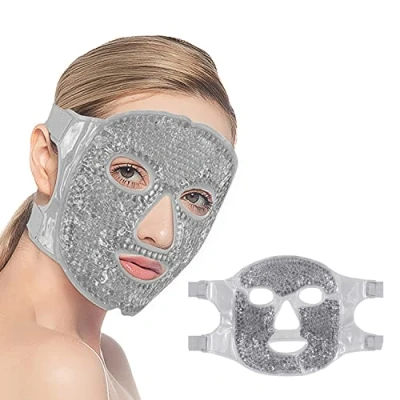 Afbeelding van CAM2 Koelmasker, gezichtsmasker, verkoelend, gelgezichtsmasker, herbruikbare gelparel oogmasker voor gezwollen ogen, wallen, grijs