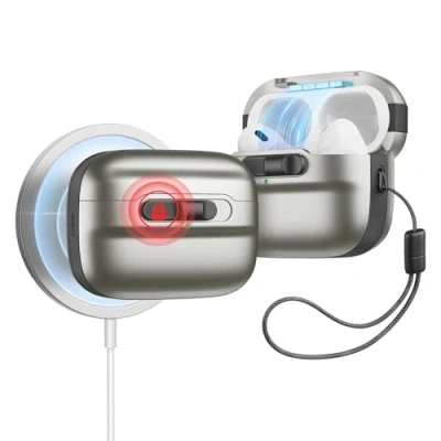 Afbeelding van ESR Beschermhoes voor AirPods Pro 2/1, compatibel met 2/1e generatie (2023/2022/2019), MagSafe klaar, magnetische afdekking, valbescherming koord, pulse serie, metallic