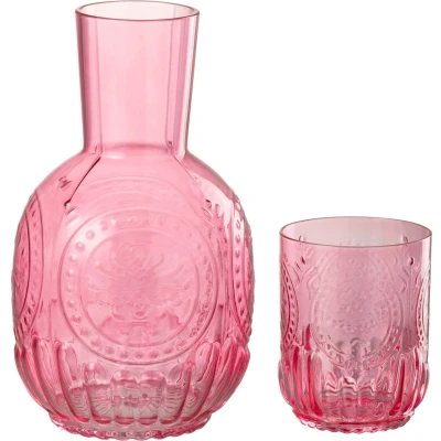 Afbeelding van J Line Karaf+Glas Maya Glas Fuchsia