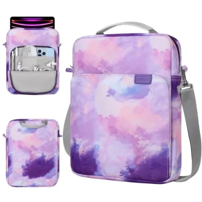 Afbeelding van TiMOVO 13 Inch Tablet Sleeve Tas met Handvat &amp; Schouderriem voor iPad Air 2024, Pro 12.9 M2 2022/2021/2020, Galaxy Tab S8+/S9+ 12.4&quot; 2022/2023, Aquarel Paars