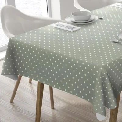 Afbeelding van Wasdoek tafelkleed afwasbaar rechthoekig 140 x 200 cm sterren sage groen