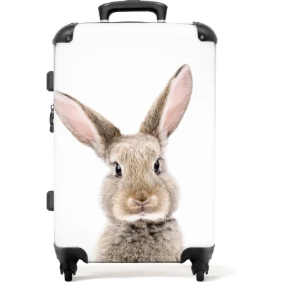 Afbeelding van NoBoringSuitcases.com Grote koffer Witte kinderkoffer konijn geschikt voor jongens en meisjes Reiskoffer met 4 wielen Trolley op wieltjes 60 liter Rolkoffer groot kinderen Ruimbagage valies 20kg Reisbagage &amp; reisaccessoires middelmaat