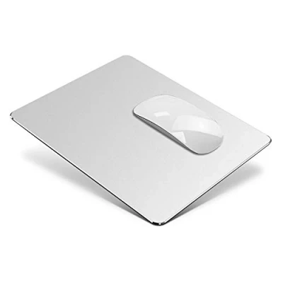 Afbeelding van VAYDEER Metalen muismat aluminium dubbelzijdig beschikbaar ontwerp, harde mat waterdicht voor games en kantoor (medium, zilver, 24 x 20 cm)
