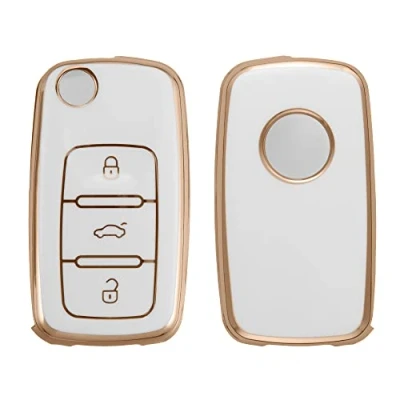 Afbeelding van kwmobile autosleutel hoesje compatibel met VW Skoda Seat 3 knops behuizing in wit/goud