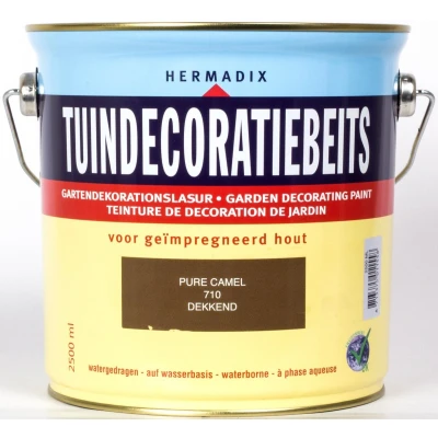 Afbeelding van Hermadix Tuindecoratiebeits Dekkend 710 Pure Camel 2,5 liter Tuinbeits