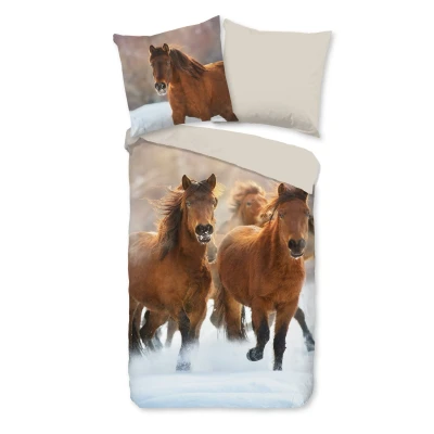Afbeelding van Kinderdekbedovertrek 135x200 cm Paarden Print Multi 1 Persoons 100% Katoen Flanel