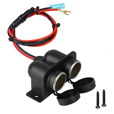 Afbeelding van Marine Grade sigarettenaansteker, verdeler, waterdicht, 12 V/24 V gelijkstroomaansteker, dubbel gat stopcontact, met 60 cm aansluitkabel en zekering