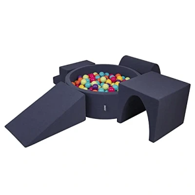 Afbeelding van KiddyMoon Schuimspeelplaats Met Rond Ballenbad (300 Ballen) Ballenbakken Voor Baby&#039;s Speelbad Hindernisbanen, Donker Blauw:Licht Groen/Geel/Turkoois/Oranje/Donker Roze/Violet