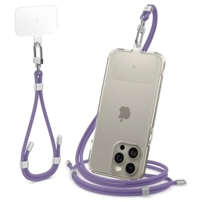 Afbeelding van Spigen universele mobiele telefoonketting met ConTag smartphoneketting compatibel iPhone 15 14 Pro Max, Galaxy S24, Xiaomi, Pixel Lanyard riem telefoonriem Deep Purple