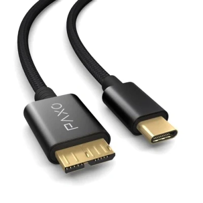 Afbeelding van 1m Nylon USB C Micro 3.1 (USB 3.0) Hard Drive Kabel, 5Gbit/s, HDD Datakabel, Oplaadkabel zwart, male naar B