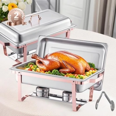 Afbeelding van VEVOR Chafing Dish Set Voedselwarmer Roestvrij Staal 7.5L 2 stuks Buffet Roségoud