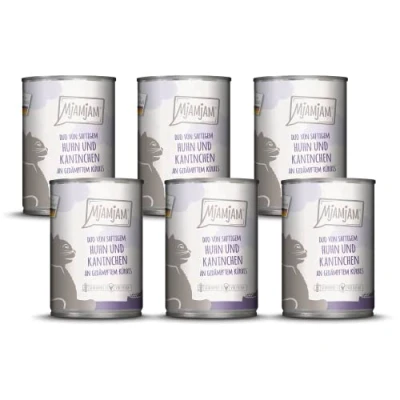 Afbeelding van MjAMjAM Premium natvoer voor katten DUO van sappige kip &amp; konijn met gestoomde pompoen, pak 6 (6 x 400 g), graanvrij extra vlees