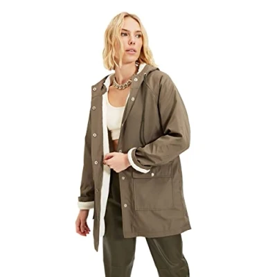 Afbeelding van Trendyol Vrouwen Oversize Double Breasted Hood Geweven Jas, Kaki, S