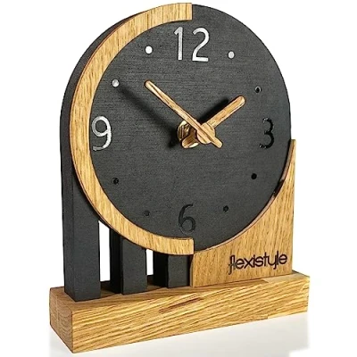 Afbeelding van FLEXISTYLE Moderne staande klok klein van hout eiken woonkamer badkamer (stijl 3)