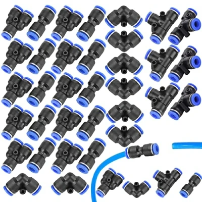 Afbeelding van HomeDejavu 40 stuks pneumatische snelkoppelingen, slangkoppelingen, kunststof luchtlijnbuisverbinding, 4 vormen, recht, type gebogen, Y type, met connector, 6 mm, zwart; blauw klein