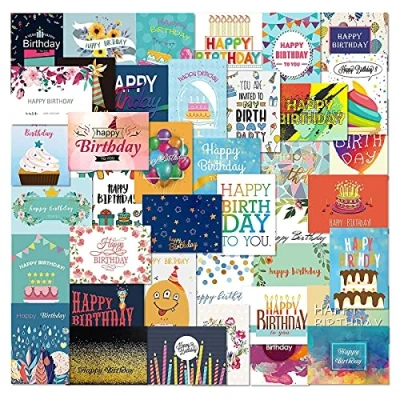 Afbeelding van Giiffu 40 stuks Happy Birthday kaarten met enveloppen, verjaardagskaarten voor mannen/vrouwen/kinderen
