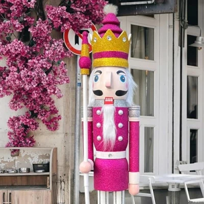 Afbeelding van CDL 120 cm 48 inch lang levensgroot groot/gigantische paarse glitter kerstkoning op standaard houdt scepter voor binnen buiten kerstmis/evenement/bruiloftsdecoratie (4 voet, koning paars K32)