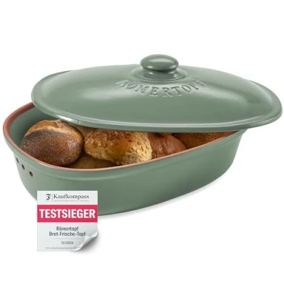 Afbeelding van Romertopf Maxi Broodtrommel, ovaal, 6,5 liter, van keramiek, ademende aardewerk pot voor langdurige versheid brood en broodjes