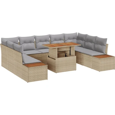 Afbeelding van vidaXL Tuinbank Set 6 delig Beige, Grijs Rattan, Polyester