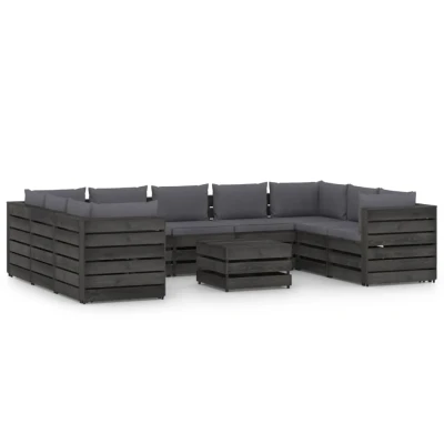 Afbeelding van 10 delige Loungeset met kussens grijs geïmpregneerd hout
