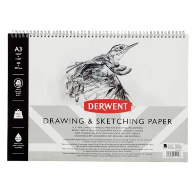 Afbeelding van Derwent Schetsblok, A3 Liggende Positie, Tekenen en Schrijven, 30 Vellen, Zuurvrij Papier, Ringband, Professionele Kwaliteit, 2300141