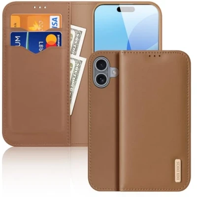Afbeelding van Dux Ducis Hivo Hoesje Geschikt voor Apple iPhone 16 Plus RFID Book Case Ruimte Pasjes en Briefgeld Standaard Bruin