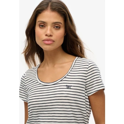Afbeelding van Superdry Scoop NECK Tshirt print, Dames, Maat: 34, Optic eclipse navy stripe