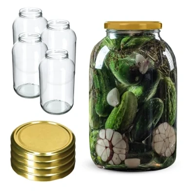 Afbeelding van KADAX inmaakpotten, 4 liter, diameter van 100 mm, ronde potten (4 stuks, gouden deksel)