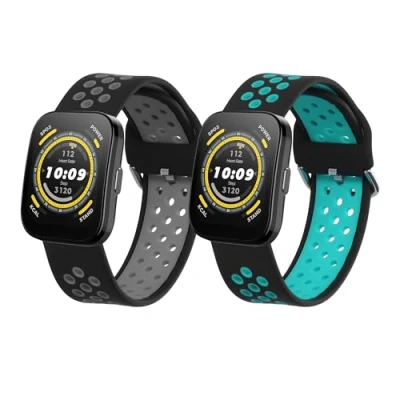 Afbeelding van kwmobile 2x horlogebandjes geschikt voor Huami Amazfit Bip 5 Unity / GTR 4 bandje Smartwatch bandjes van TPU Activity tracker horloge band in zwart grijs blauw