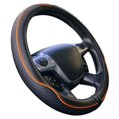 Afbeelding van Centauro Universele stuurhoes voor auto, model Centauro, zwart, oranje, kunstleer, 37 39 cm, antislip, ademend, carbon effect