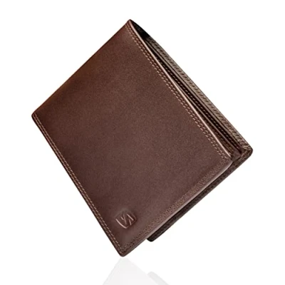 Afbeelding van SERASAR Leren Portemonnee Voor Heren [Space] met RFID bescherming Bruin Nappaleer 12 Kaartsleuven Exclusieve Geschenkdoos Geweldig Cadeau idee Portefeuille Knapzak